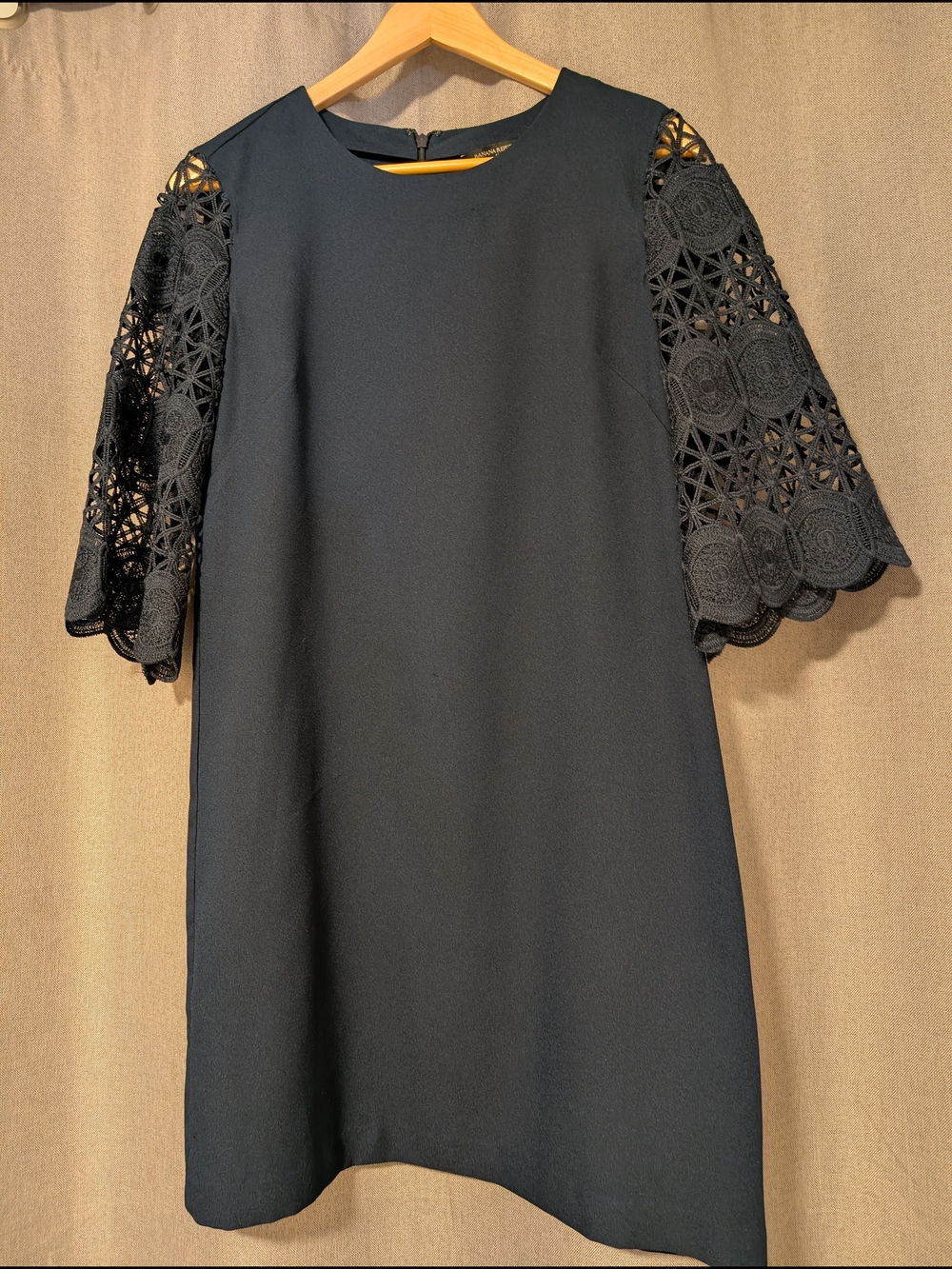Banana Republic Navy Shift Dress with Crochet Lace Sleeves